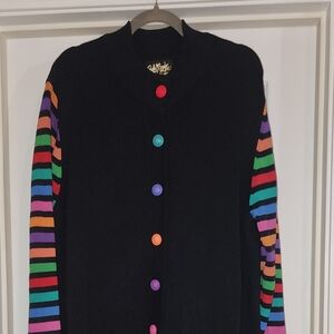Bob Mackie Black Sweater with Multicolor Stripes